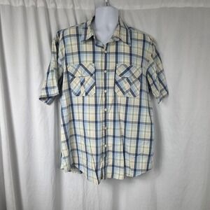 Timberland Shirt Mens XL Blue Plaid Short Sleeve Button Front Casual Pockets